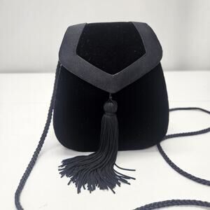 Vintage Black Velvet Valerie Stevens Envelope Crossbody Bag Evening Bag Tassel